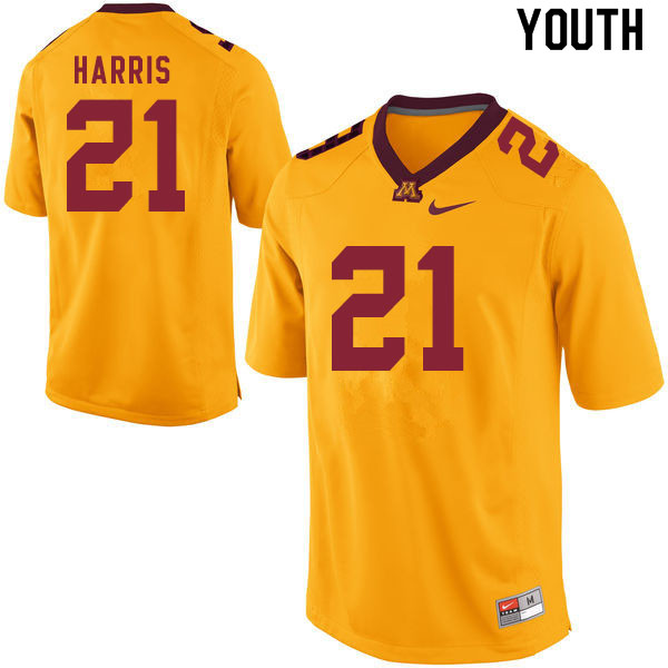 Youth #21 Justus Harris Minnesota Golden Gophers College Football Jerseys Sale-Gold - Click Image to Close